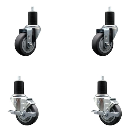 Service Caster 3.5'' Thermoplastic Rubber Wheel Swivel 1-3/4'' Expanding Stem Caster Set 2 Brakes, 4PK SCC-EX20S3514-TPRB-2-TLB-2-134